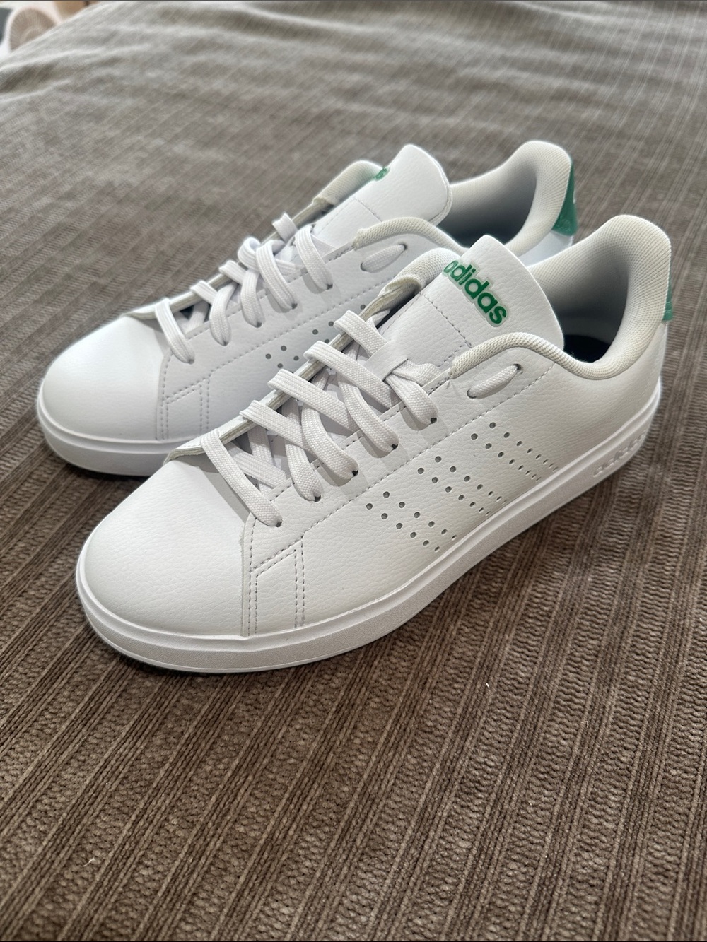 adidas White Stan Smith Sneakers with Green Logo Accents